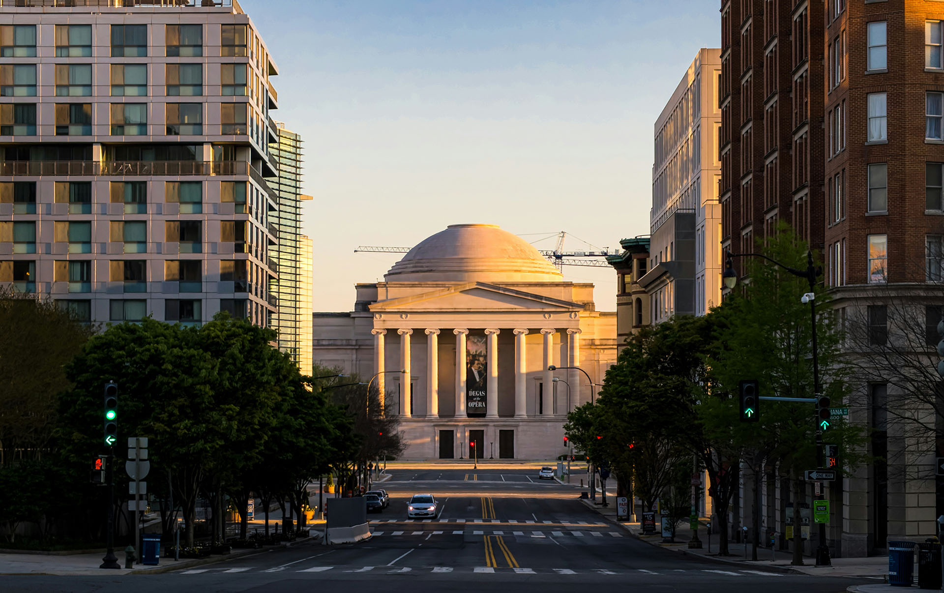 Washington DC deserted streets at sunset.